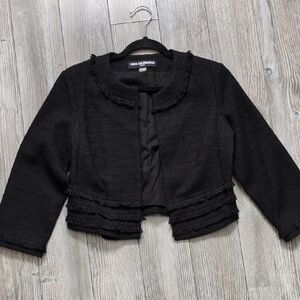Karl Lagerfeld Black Cropped Fringe Tweed Jacket XS